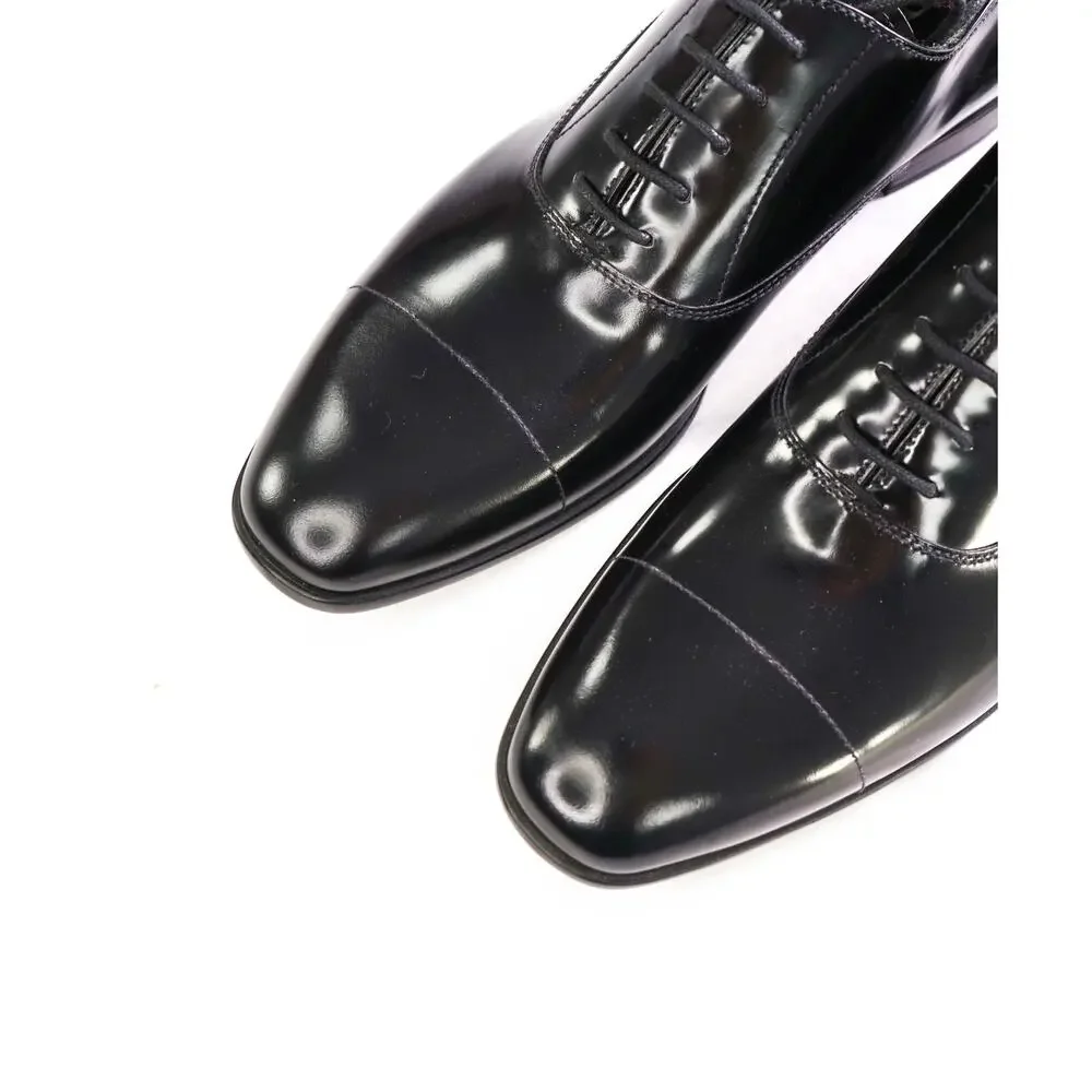 $980 PRADA- Leather Spazzolato Oxfords W Logo Inset Heel 7US